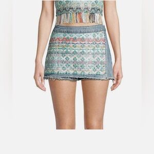 Ramy Brook Oliver Tweed Skort – Blue Aztec Western Design, Size 2, Raw Hem‎